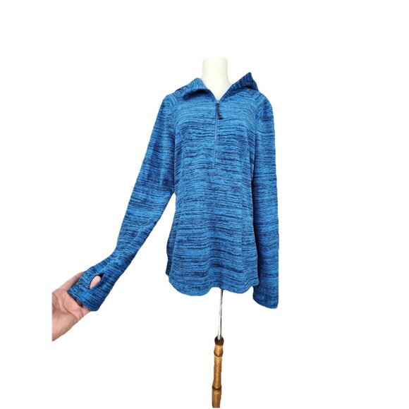 Zella Fleece Hoodie Large Blue Striped Pullover Athletic Athleisure Outdoor - Picture 4 of 13